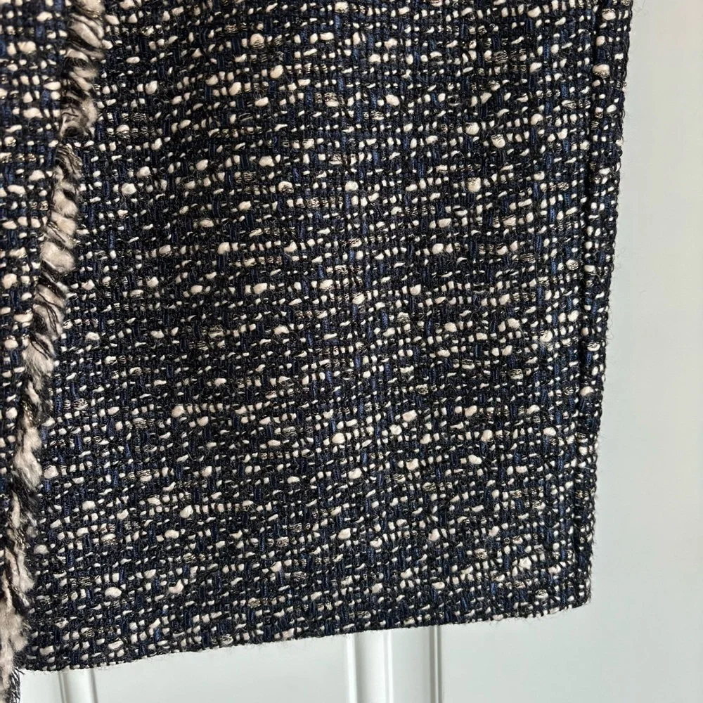 J. Crew Faux Wrap Navy/Off-White Tweed Pencil Skirt, Size 8